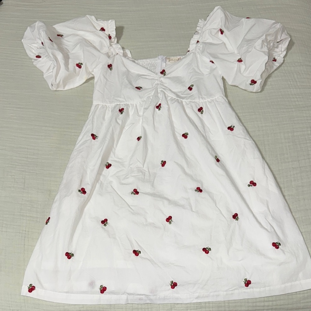 Altar’d State White  Dress with Cherry Embroidery